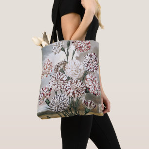 Tote Bag Fleurs de Œillet Panaché Vintage avec Ciel Gris