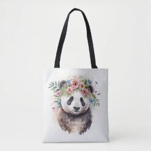 Tote Bag Fleurs de Panda Aquarelle