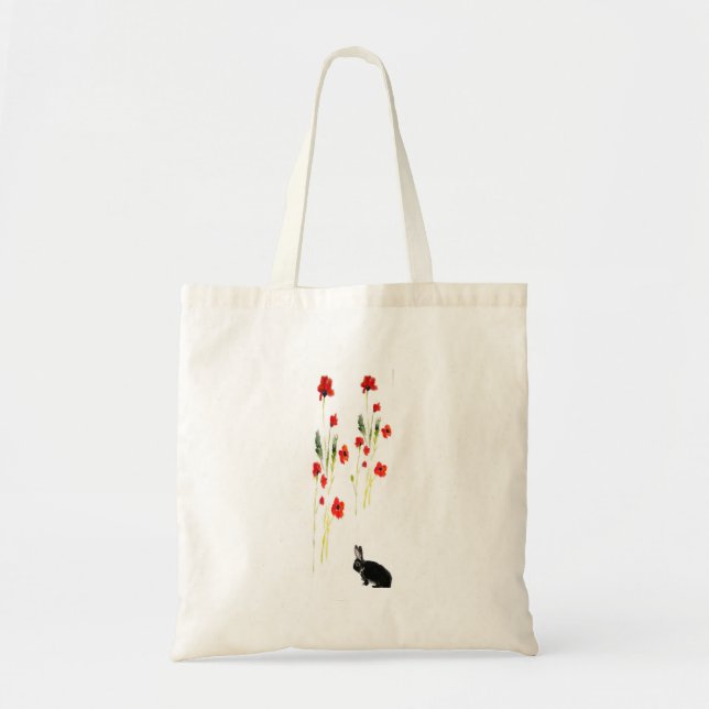Tote Bag Fleurs de pavot lapin lapin Floral (Devant)