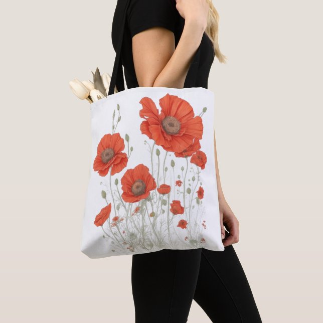 Tote Bag Fleurs de pavot orange (De près)