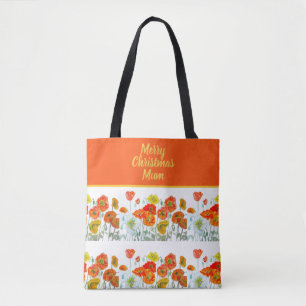 Tote Bag Fleurs de pavot orange rouge jaune Noël