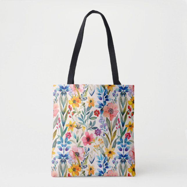 Tote Bag Fleurs de printemps colorées motif (Devant)