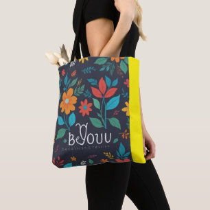 Tote Bag Fleurs de printemps   Monogramme vert noir 