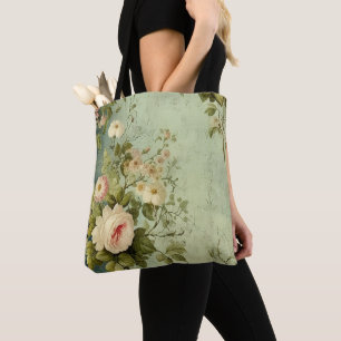 Tote Bag Fleurs de rose de verdure vintage