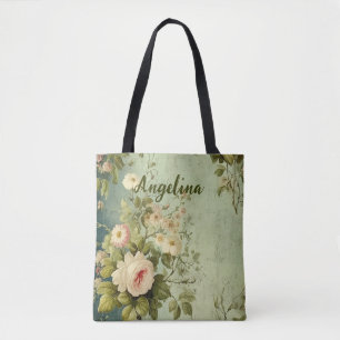 Tote Bag Fleurs de rose de verdure vintage 