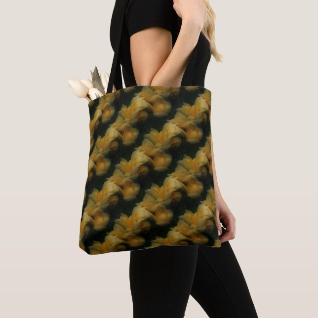 Tote Bag Fleurs de rose jaune Motif d'art naturel (De près)