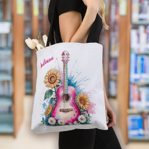 Tote Bag Fleurs de soleil de guitare occidentale Personnali