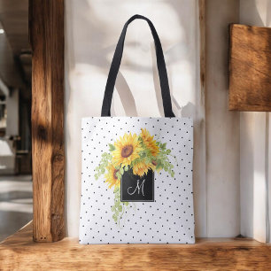 Tote Bag Fleurs de soleil et points rustiques chics avec mo