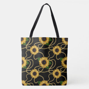 Tote Bag Fleurs de soleil jaunes élégantes Motif élégant su