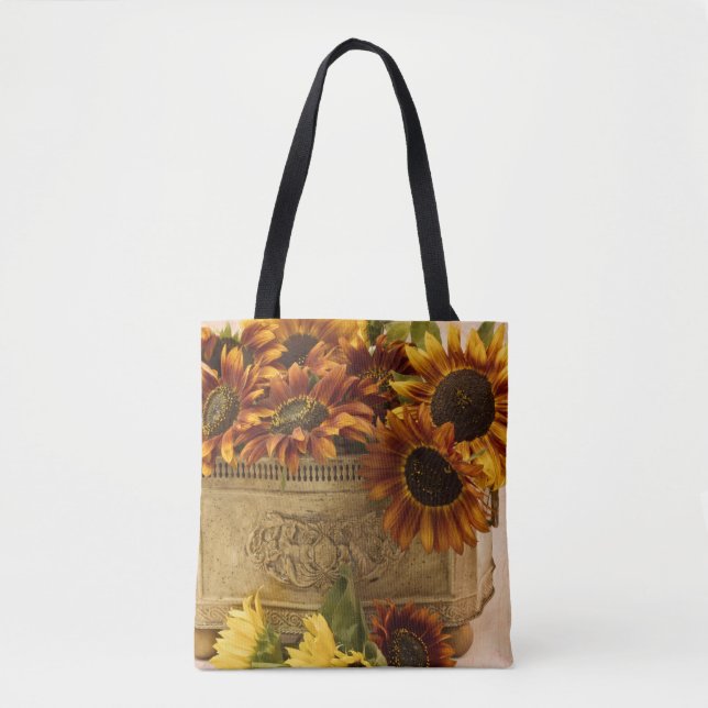 Tote Bag Fleurs De Soleil Orange Dans Panier En Tin (Devant)