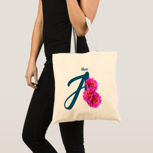 Tote Bag Fleurs de Zinnia Monogramme Initiale A Personnalis