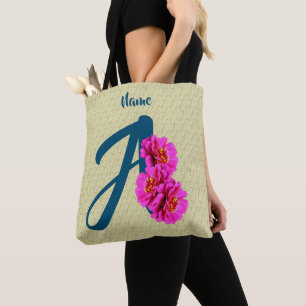 Tote Bag Fleurs de Zinnia Monogramme Initiale A Personnalis