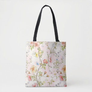 Tote Bag fleurs délicates avec papillon à la chinoise