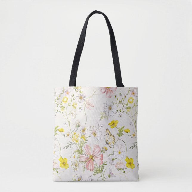 Tote Bag fleurs délicates avec papillon à la chinoise (Devant)