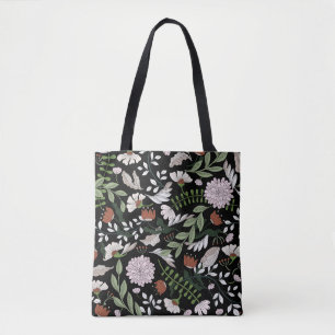 Tote Bag Fleurs d'Engraving Antique Peint à la main