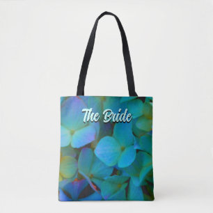 Tote Bag Fleurs d'hortensias bleu sarcelle jaune rose la Ma