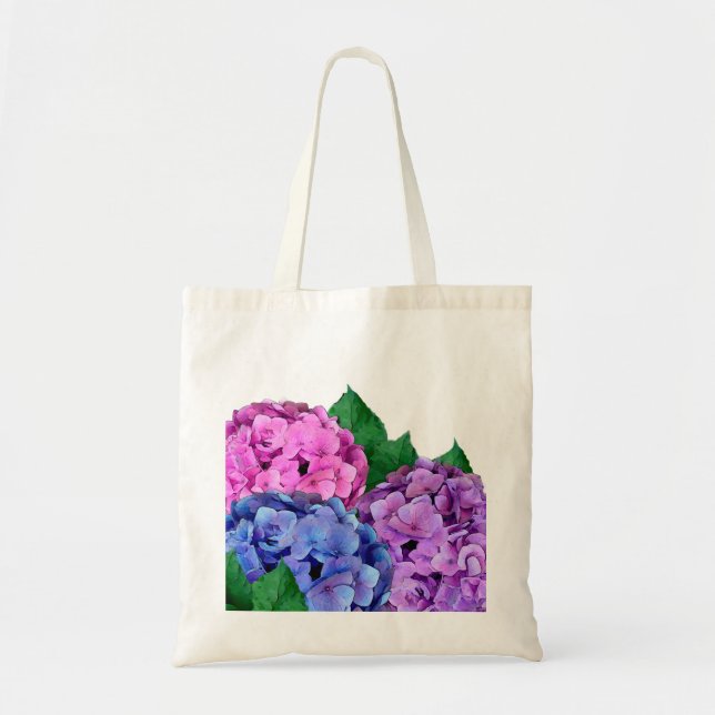 Tote Bag Fleurs d'hydrangée bleu et rose (Devant)