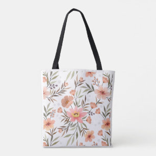 Tote Bag Fleurs d'orange pêche Motif botanique sur l'épaule