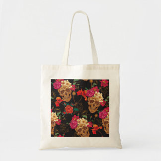 Tote Bag Fleurs du crâne : Arrière - plan foncé sans coutur