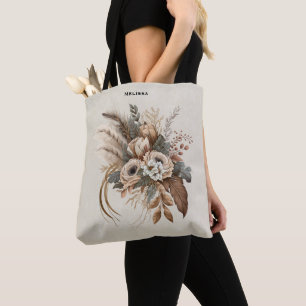 Tote Bag Fleurs Élégantes Feuillage et plumes