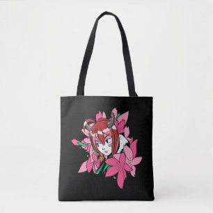Tote Bag Fleurs esthétiques japonaises Anime Girl Demon
