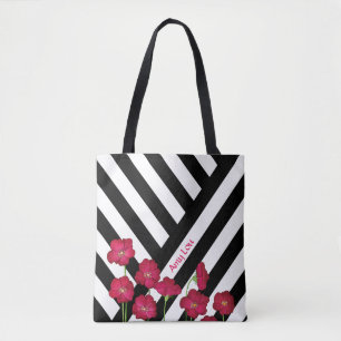 Tote Bag Fleurs et bandes