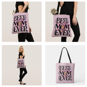 Tote Bag Fleurs et cœur rose de la meilleure maman qui soit