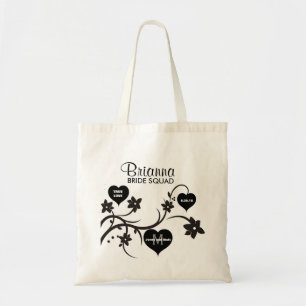 Tote Bag Fleurs et Coeurs noirs et blancs Mariage de l'équi