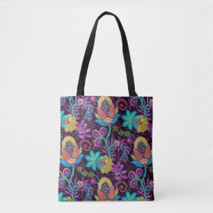 Tote Bag Fleurs exotiques colorées perles de verre Texture 