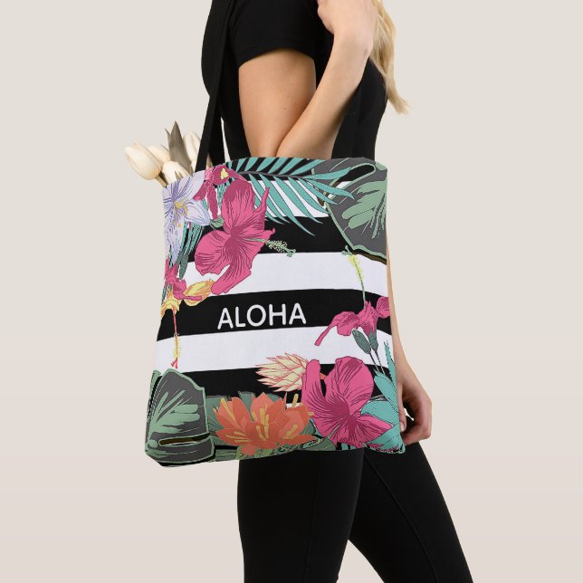 Tote Bag Fleurs florales tropicales Feuilles Chic Botanique (De près)