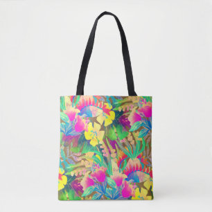 Tote Bag Fleurs hawaïennes tropicales feuilles fleuries et