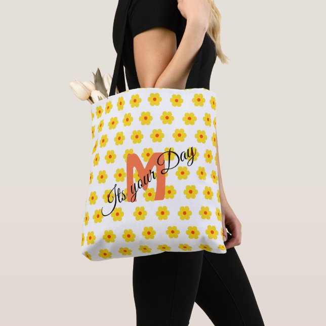 Tote Bag Fleurs jaunes et oranges et blanches (De près)