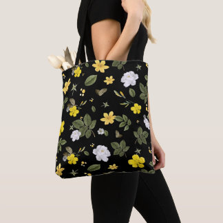 Tote Bag Fleurs jaunes et roses blanches 2