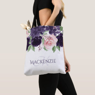 Tote Bag Fleurs luxuriantes Bouquet pourpre et rose perso