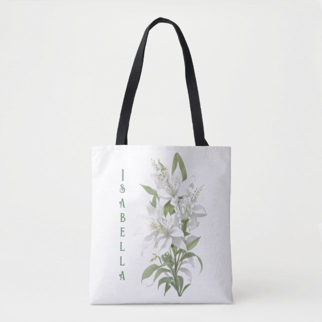 Tote Bag Fleurs Lys Blanches Personnalisées (Devant)