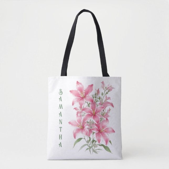 Tote Bag Fleurs Lys Roses Personnalisées (Devant)