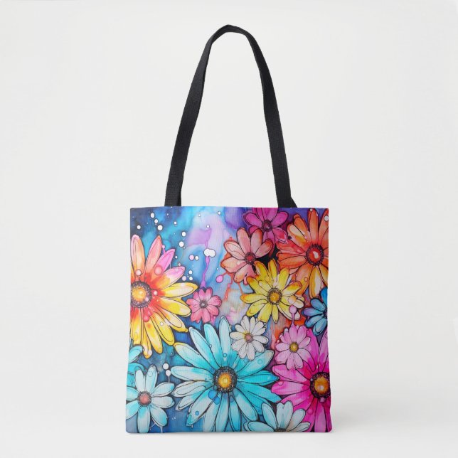 Tote Bag Fleurs marguerites Abstraites colorées (Devant)