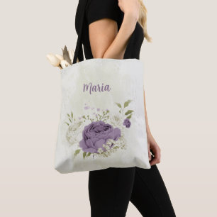 Tote Bag fleurs mauves et blanches
