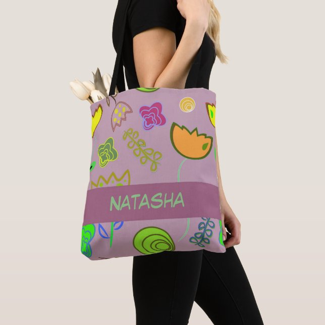 Tote Bag Fleurs mignonnes sur violet (De près)