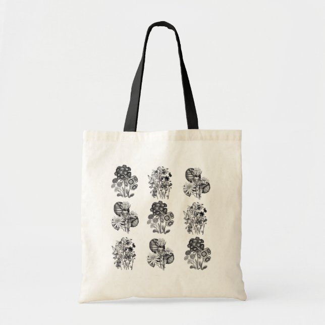 Tote Bag Fleurs monochromes en noir et blanc (Devant)