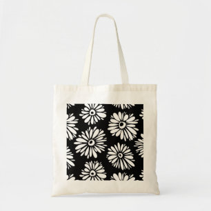Tote Bag Fleurs noires et blanches funky