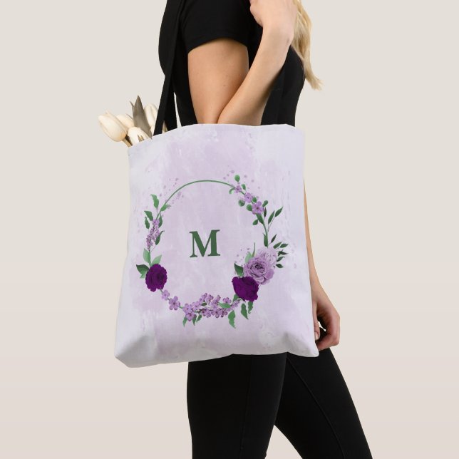 Tote Bag fleurs pourpres verdure (De près)