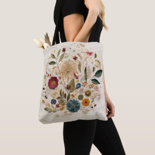 Tote Bag Fleurs Pressées de Jardin Fantaisie Bohème 
