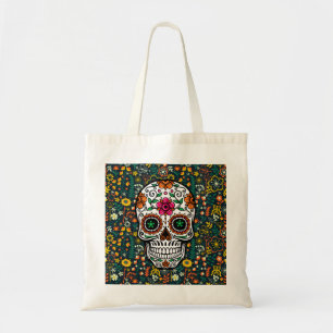 Tote Bag Fleurs rétro colorées et crâne de sucre