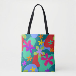 Tote Bag Fleurs rétro couleur motif transparente