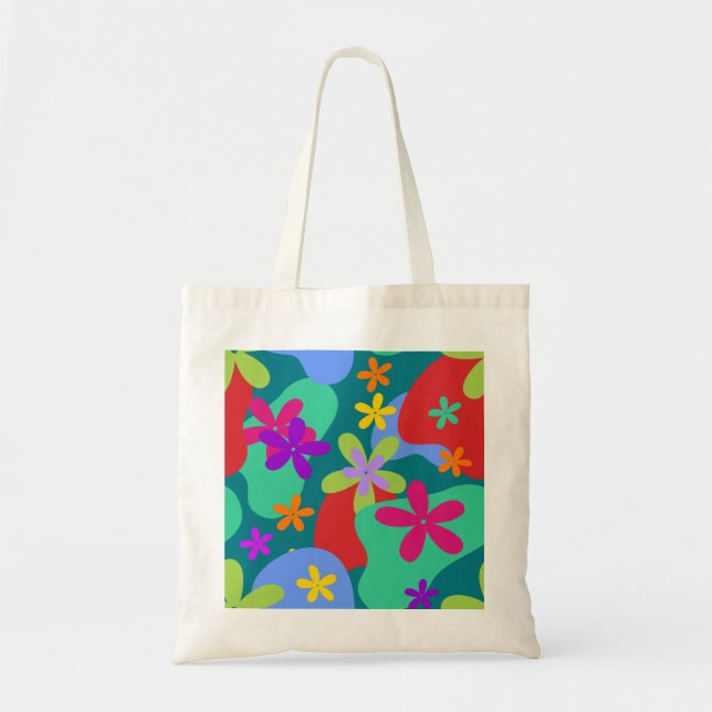 Tote Bag Fleurs rétro couleur motif transparente (Devant)