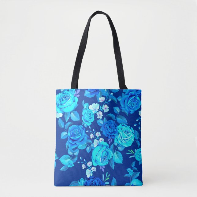 Tote Bag Fleurs Rose bleu classique Motif-876 (Devant)