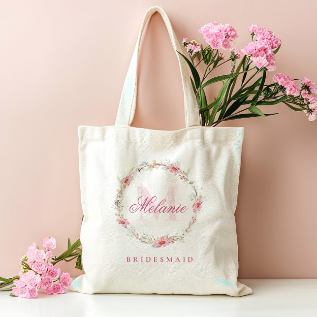 Tote Bag Fleurs roses à monogramme personnalisé (Créateur téléchargé)
