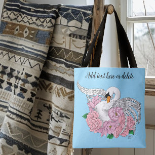 Tote Bag Fleurs roses cygnes blanches