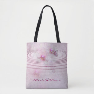 Tote Bag fleurs roses d'orchidée avec le papillon